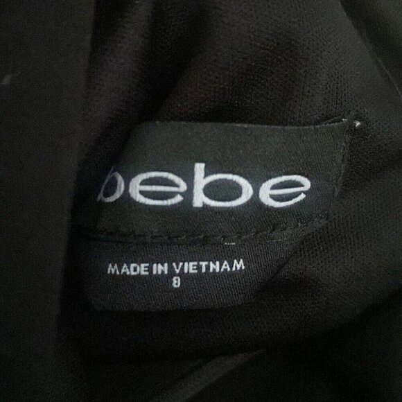 BEBE Black Mesh Panel Bodycon Dress Size 8 Cut-Out Sheer Star Detail Night Out - Picture 16 of 16